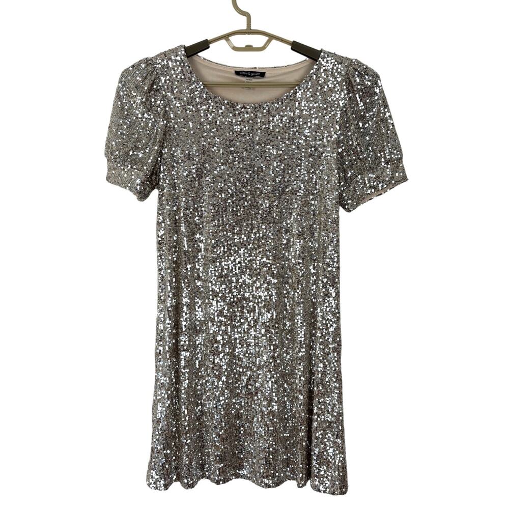 Cable & Gauge Gold Sequin Mini Dress short sleeve Medium cocktail holiday